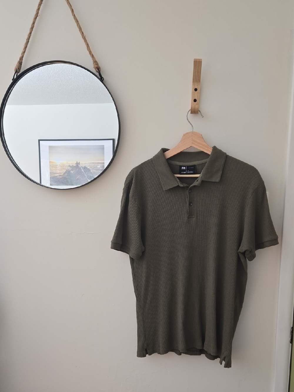 Le 31 By Simons Olive Ribbed Short-Sleeve Polo Size M